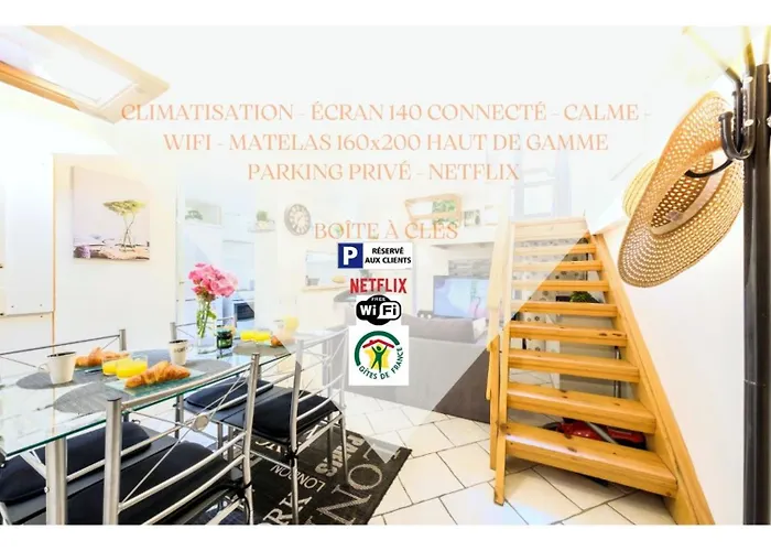 Beau Duplex 54m2, Calme, 2 chambres, NETFLIX et WIFI, TV 140cms, parking, HYPERCENTRE a 400m, arrivee tardive possible avec boite a cles