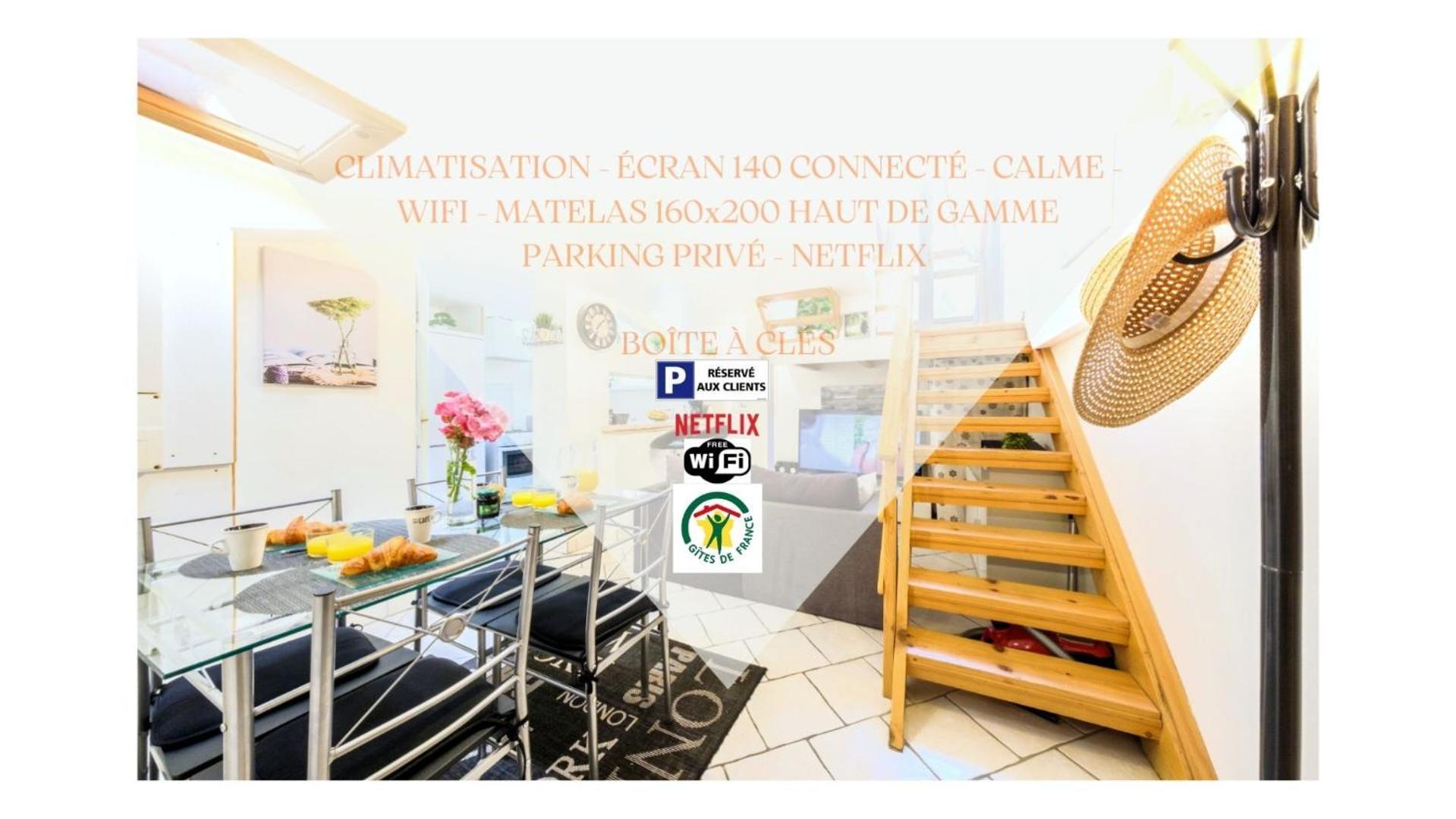 Beau Duplex 54m2, Calme, 2 Chambres, Netflix Et Wifi, Tv 140cms, Parking, Hypercentre A 400m, Arrivee Tardive Possible Avec Boite A Cles